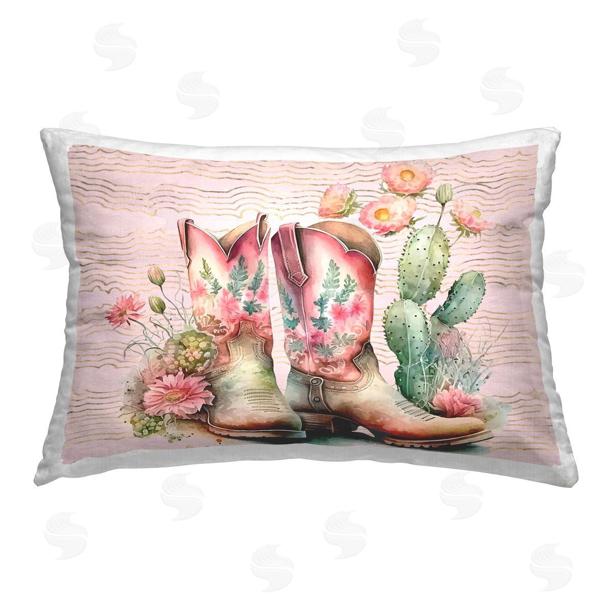 Lettered and Lined Country Boots with Cacti Printed Plush Polyester Throw Pillow