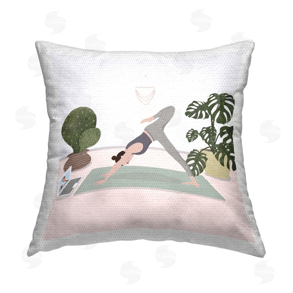 Lydia Orange Yoga Stretches with Plants Outdoor Quick-Dry Polyester Printed Throw Pillow