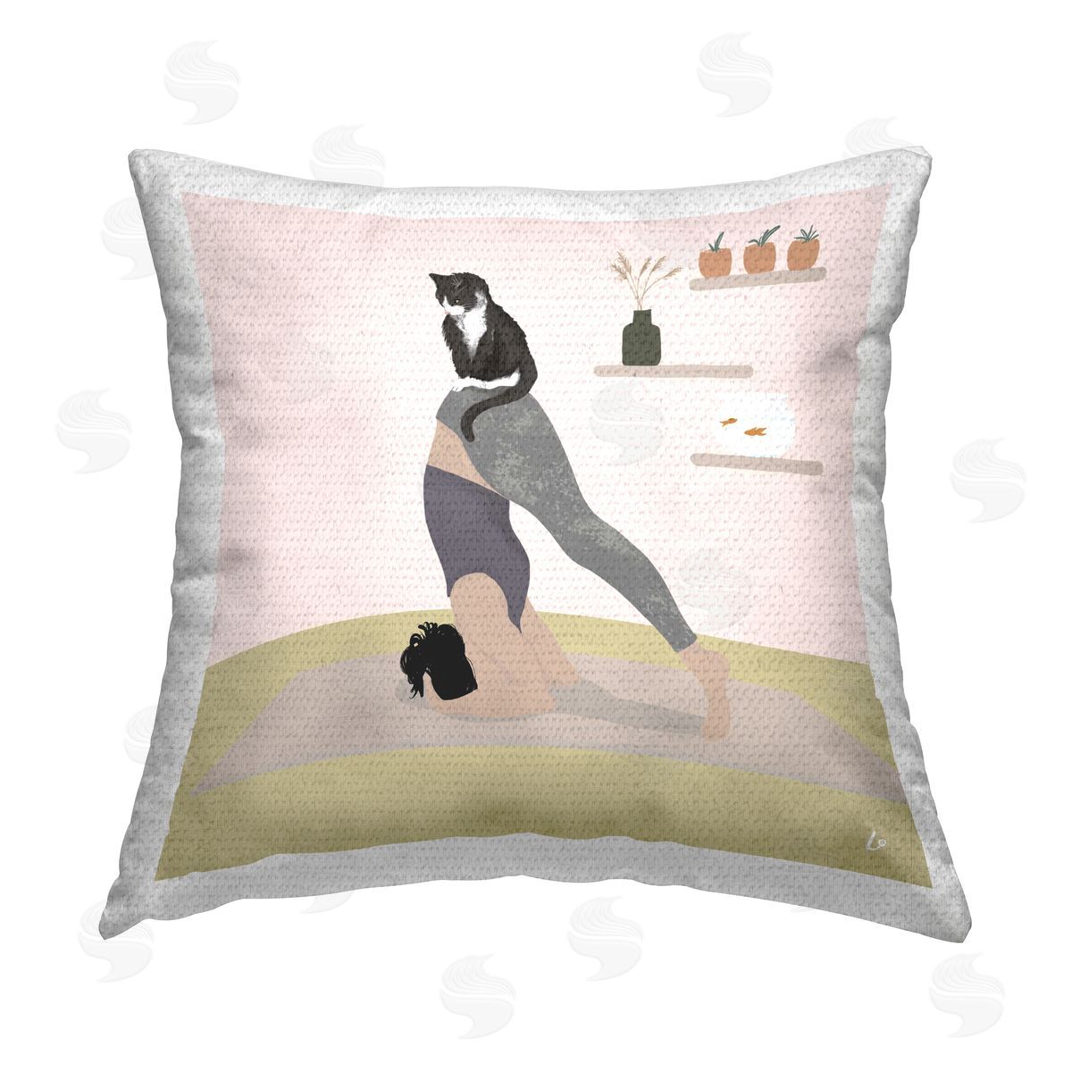 Lydia Orange Downward Cat Yoga Pose Outdoor Quick-Dry Polyester Printed Throw Pillow