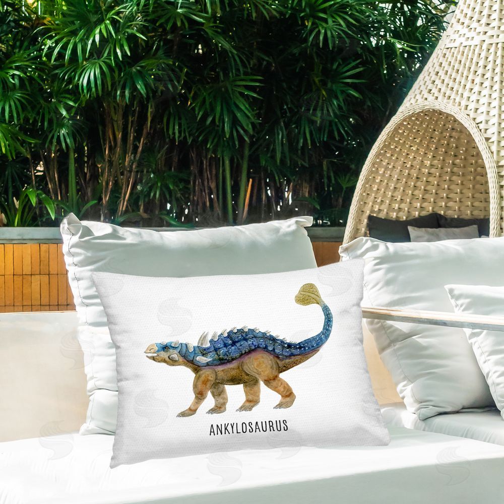 Brett Blumenthal Ankylosaurus Dinosaur Learning Outdoor Quick-Dry Polyester Printed Throw Pillow in Back Yard