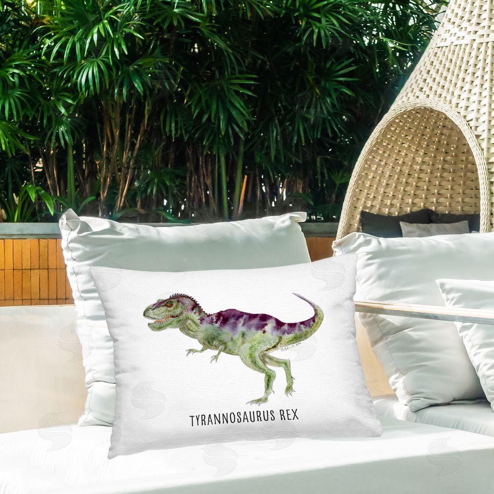 Brett Blumenthal Tyrannosaurus Rex Dinosaur Learning Outdoor Quick-Dry Polyester Printed Throw Pillow in Back Yard