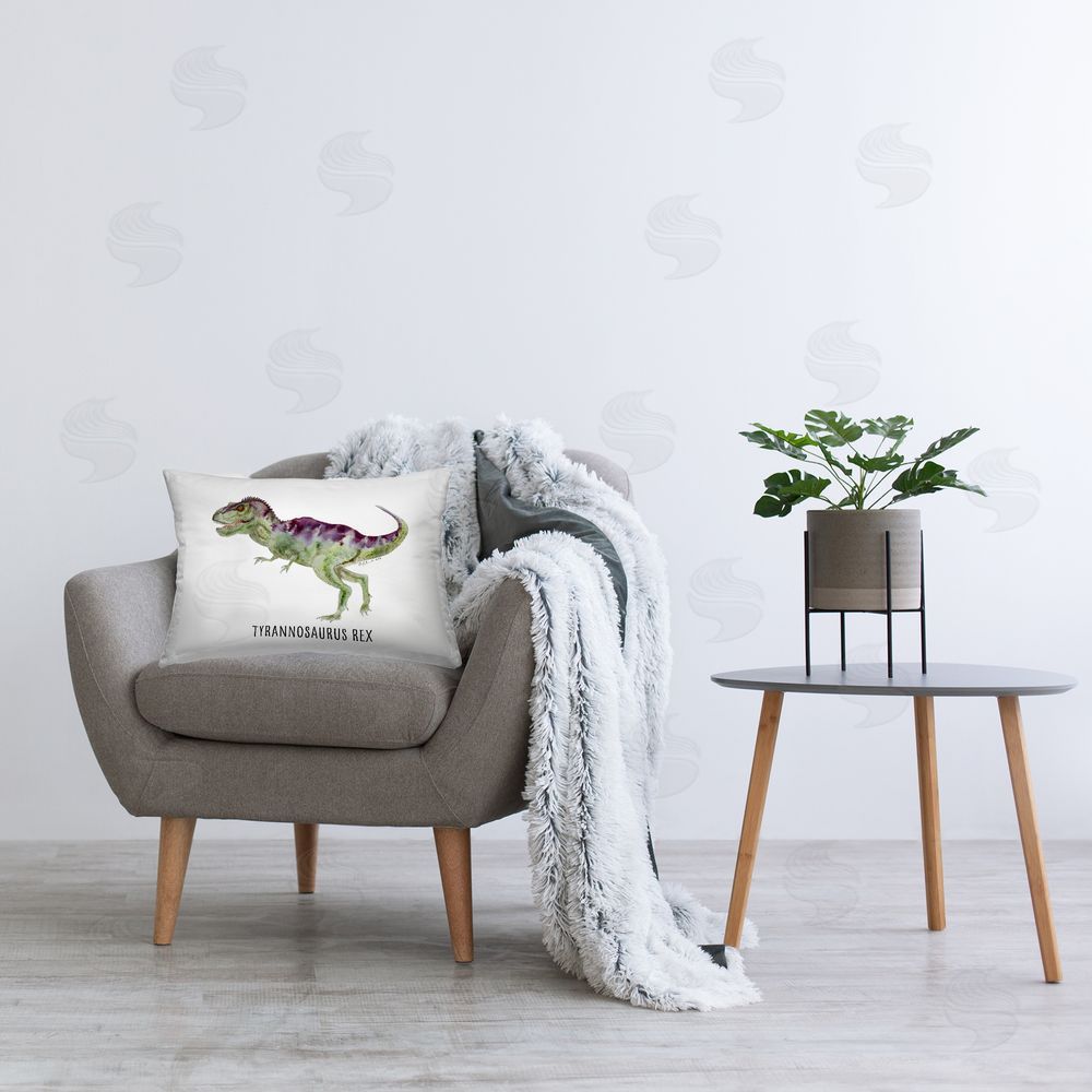 Brett Blumenthal Tyrannosaurus Rex Dinosaur Learning Printed Plush Polyester Throw Pillow On Chair