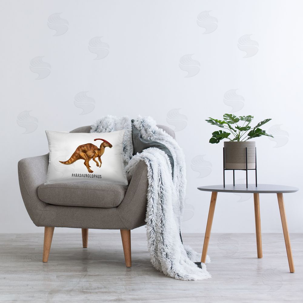 Brett Blumenthal Parasaurolophus Dinosaur Learning Printed Plush Polyester Throw Pillow On Chair