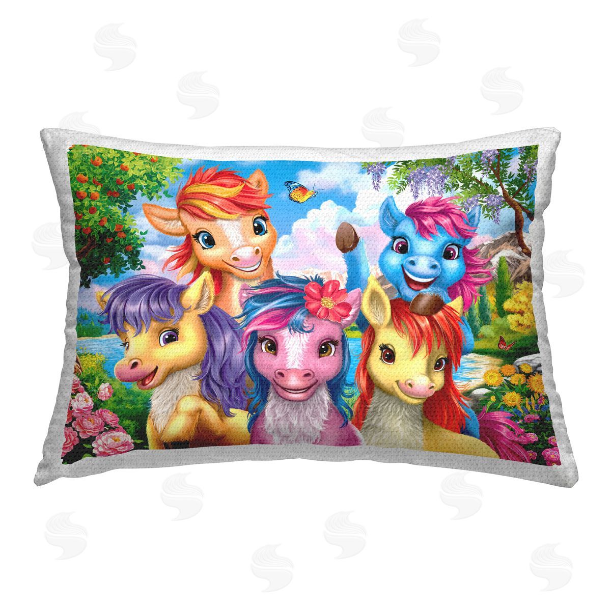 Image World Bright Ponies Selfie Outdoor Quick-Dry Polyester Printed Throw Pillow