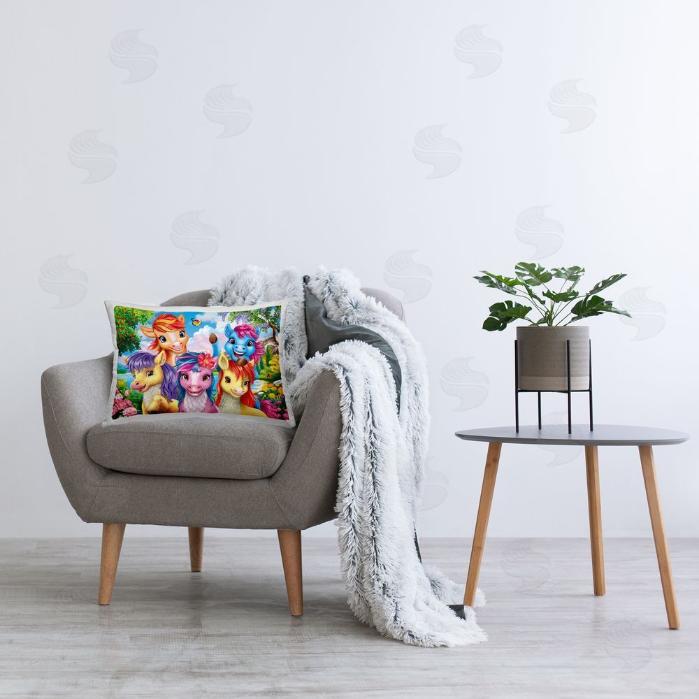 Image World Bright Ponies Selfie Printed Plush Polyester Throw Pillow On Chair