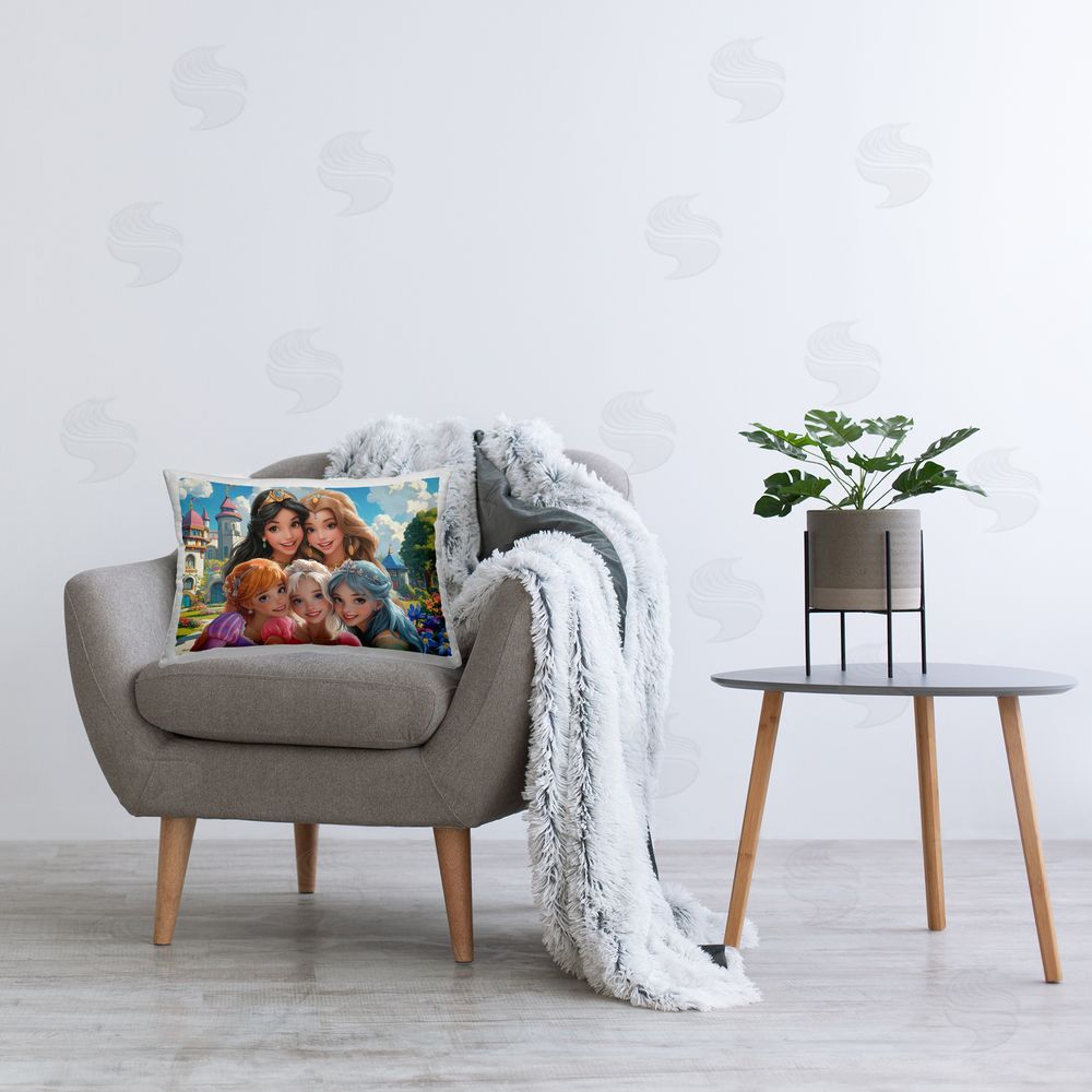 Image World Princess Selfie by Castle Printed Plush Polyester Throw Pillow On Chair