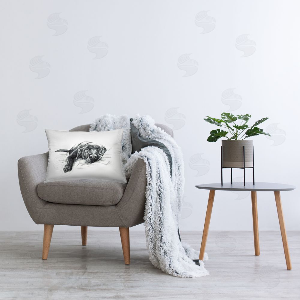 Lindsay Kivi Fine Art Naptime Black Labrador Printed Plush Polyester Throw Pillow On Chair