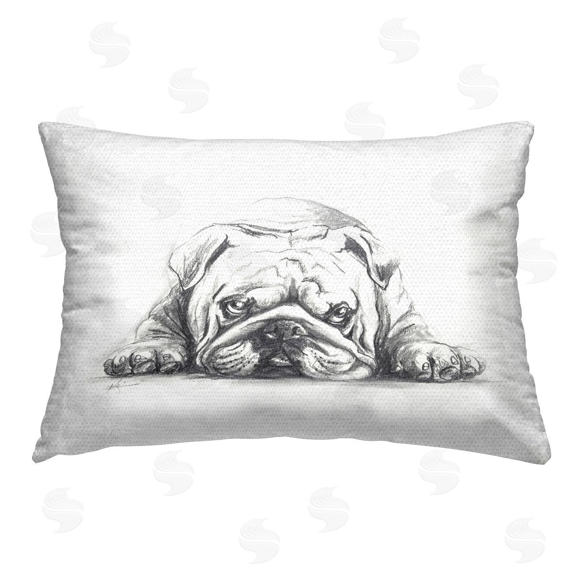 Lindsay Kivi Fine Art Bulldog Puppy Naptime Outdoor Quick-Dry Polyester Printed Throw Pillow