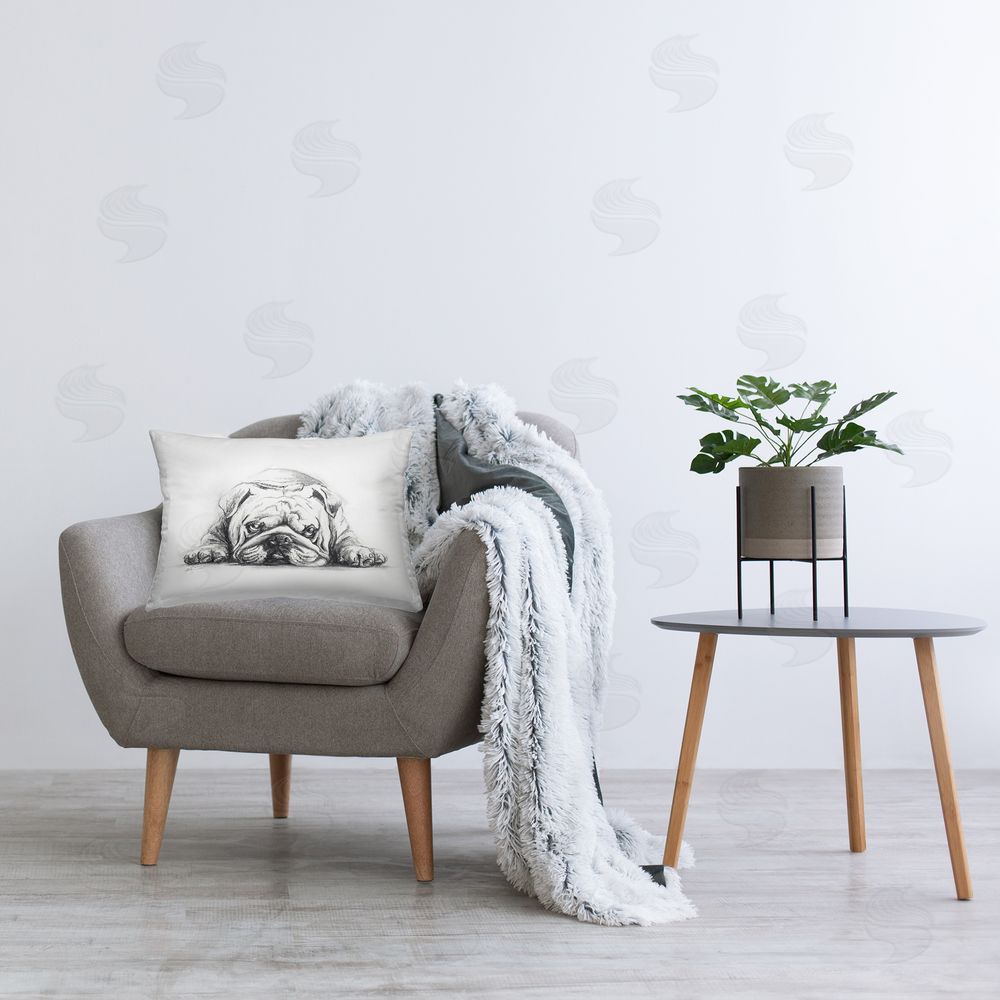 Lindsay Kivi Fine Art Bulldog Puppy Naptime Printed Plush Polyester Throw Pillow On Chair