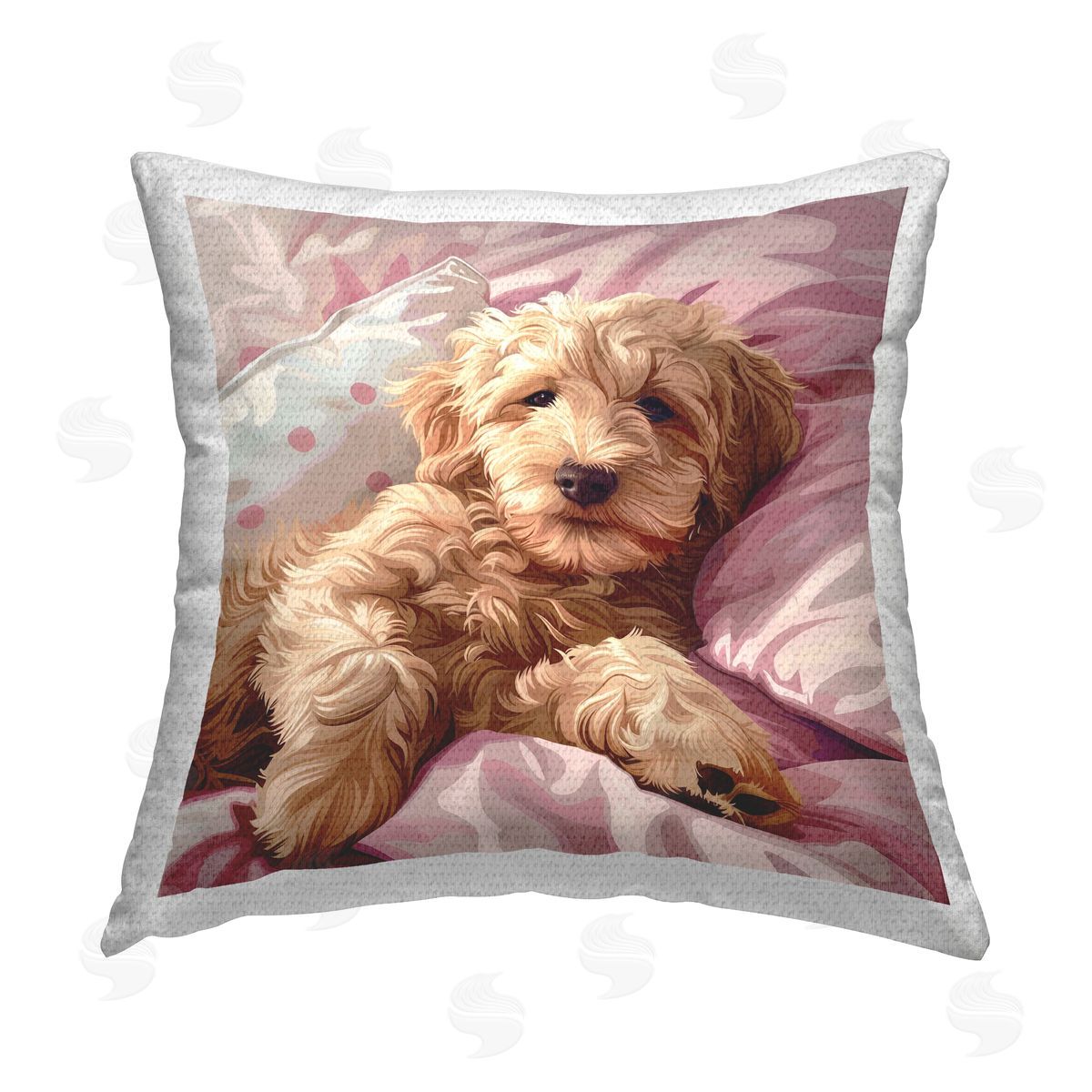 Jim Baldwin Sleepy Labradoodle in Bed Outdoor Quick-Dry Polyester Printed Throw Pillow