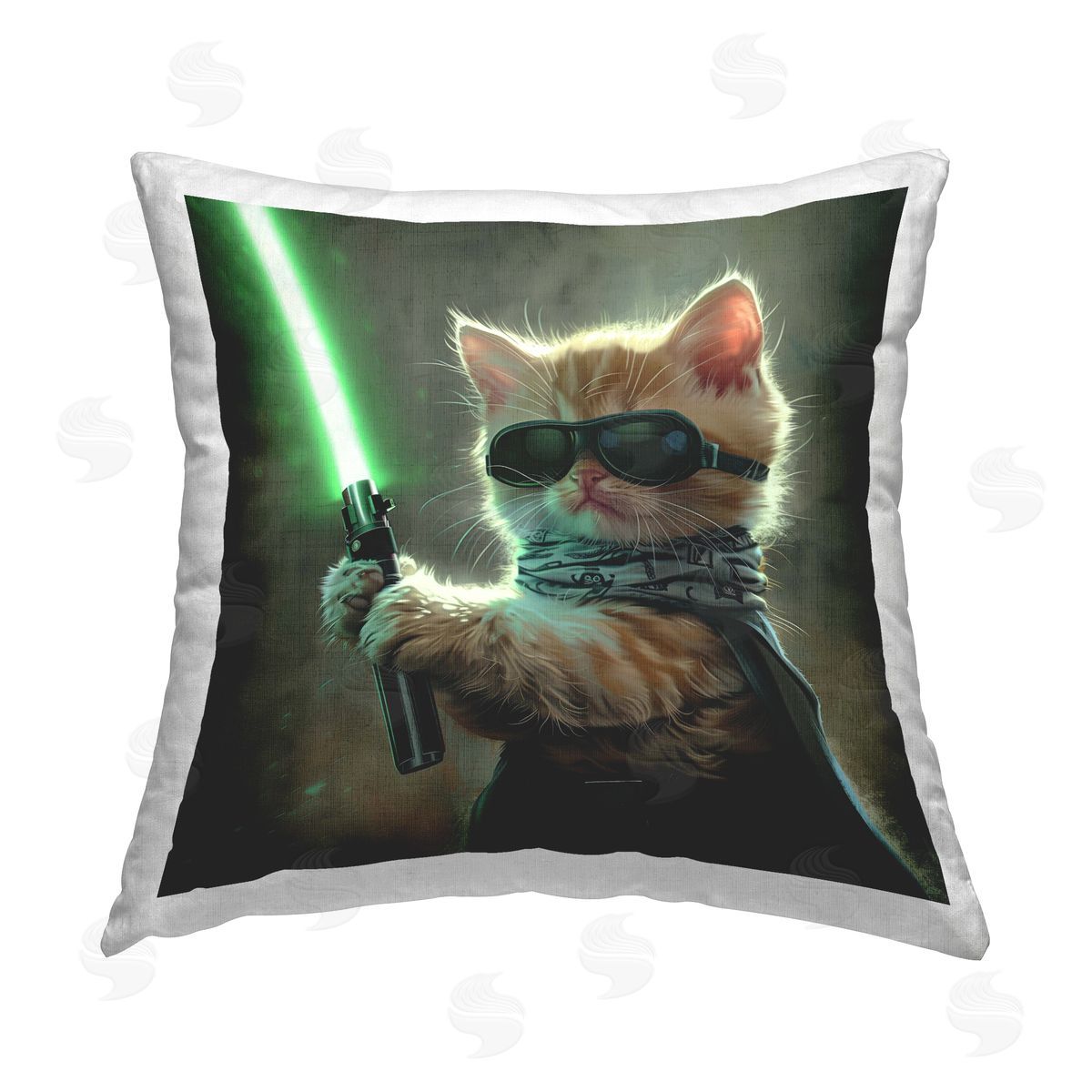 Jim Baldwin Sci-Fi Kitten with Saber Printed Plush Polyester Throw Pillow
