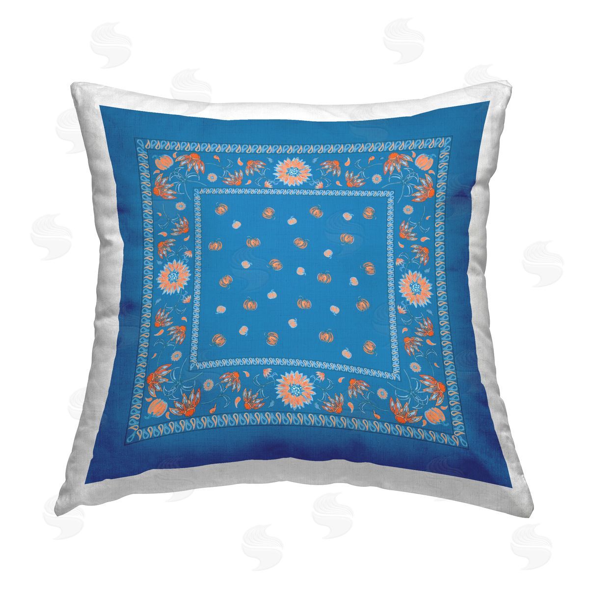 Safa Diab Blue Sky Harvest Pattern Printed Plush Polyester Throw Pillow