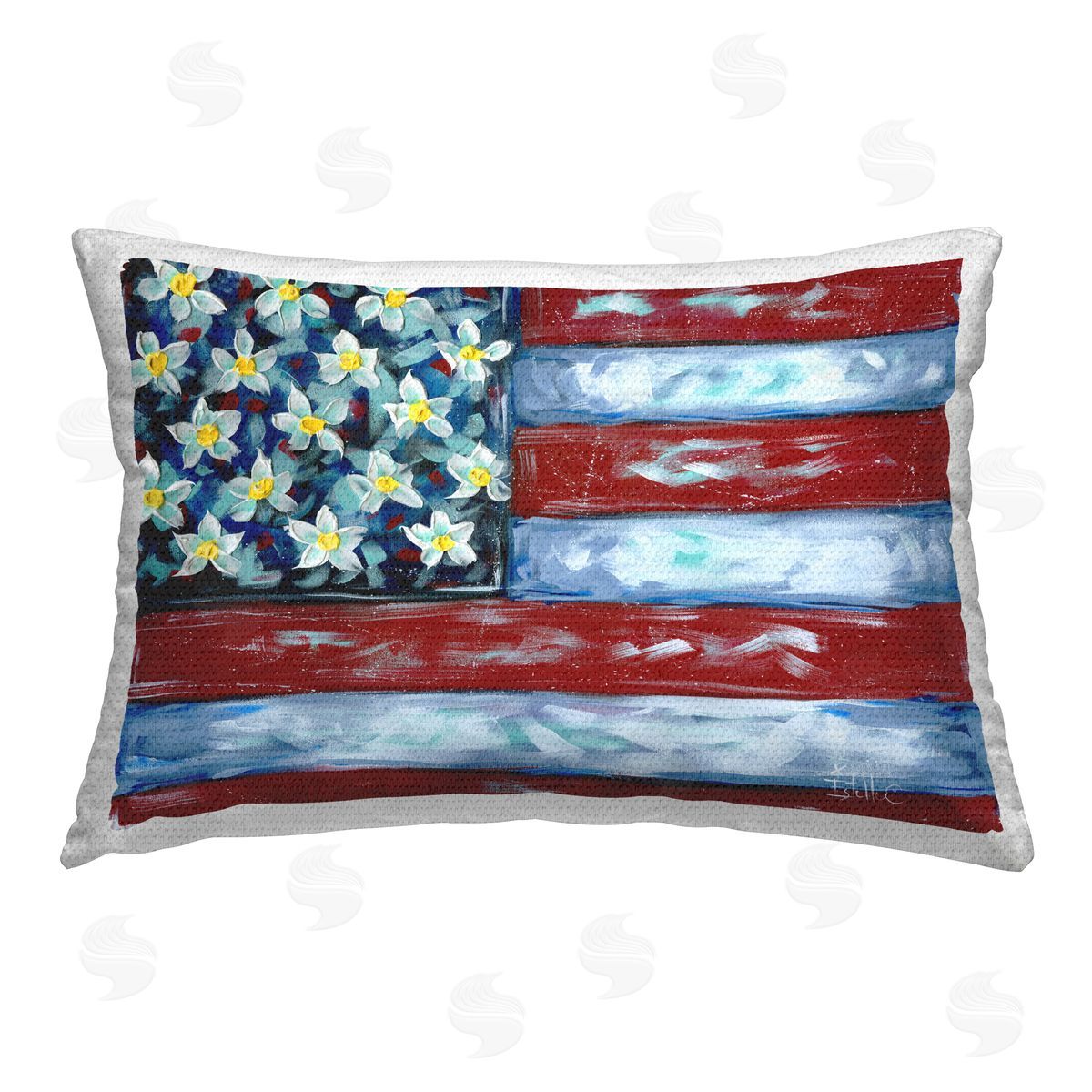 Estelle Grengs Flower Stars & Stripes Flag Outdoor Quick-Dry Polyester Printed Throw Pillow