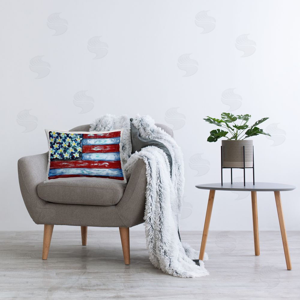 Estelle Grengs Flower Stars & Stripes Flag Printed Plush Polyester Throw Pillow On Chair
