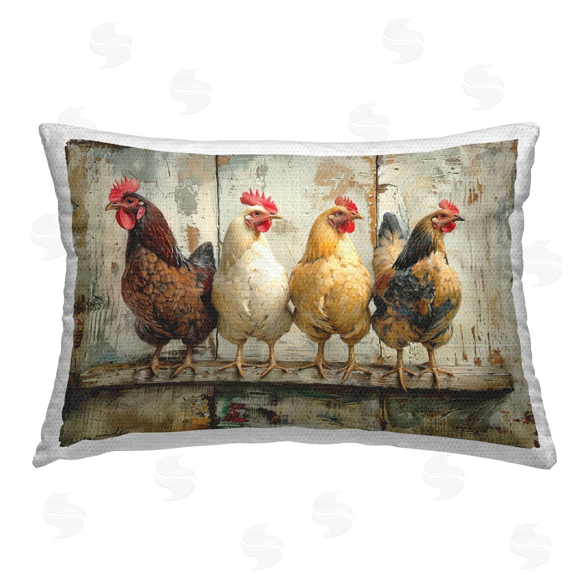 LSR Design Studio Chickens In A Row Outdoor Quick-Dry Polyester Printed Throw Pillow