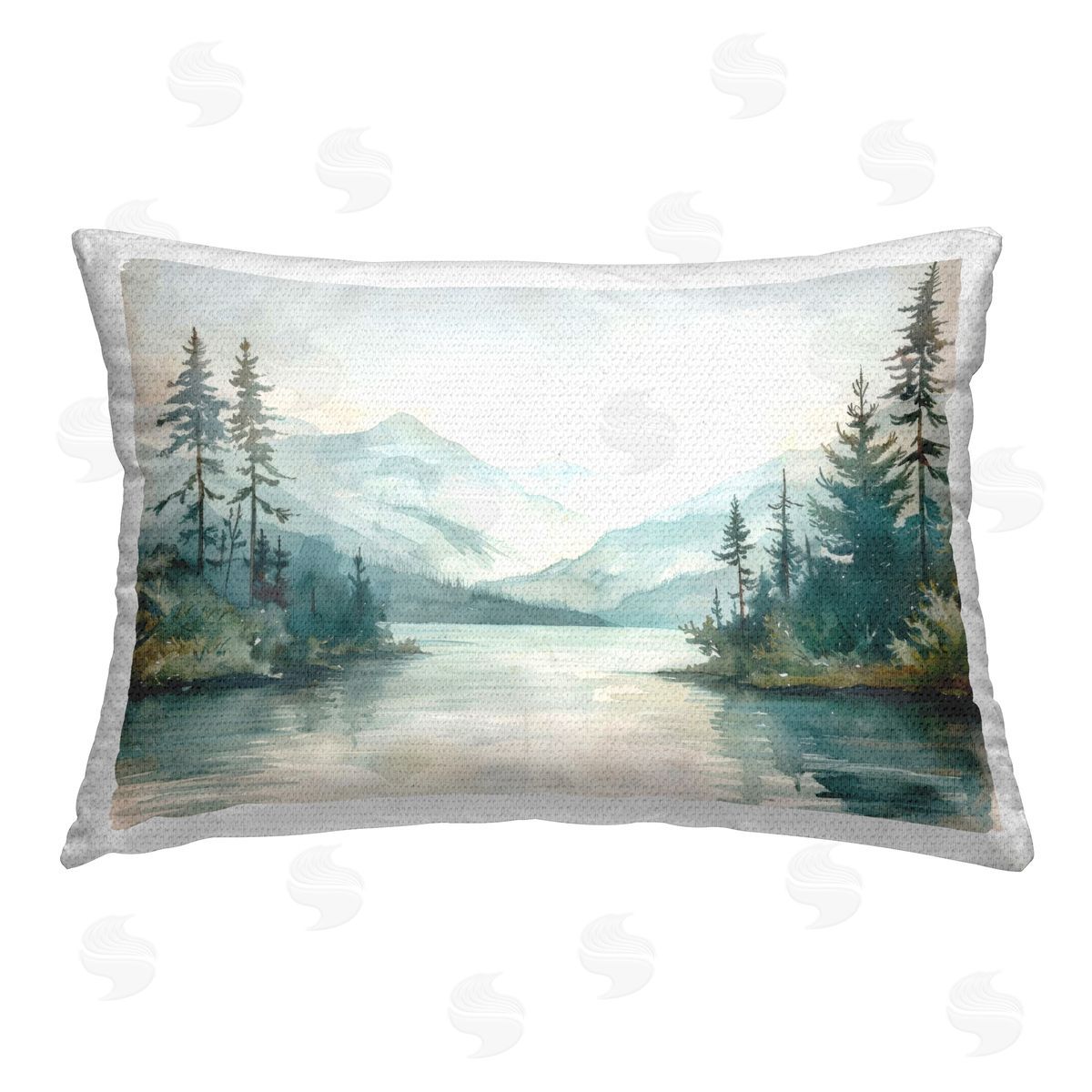 LSR Design Studio Mountain Lake in Springtime Outdoor Quick-Dry Polyester Printed Throw Pillow