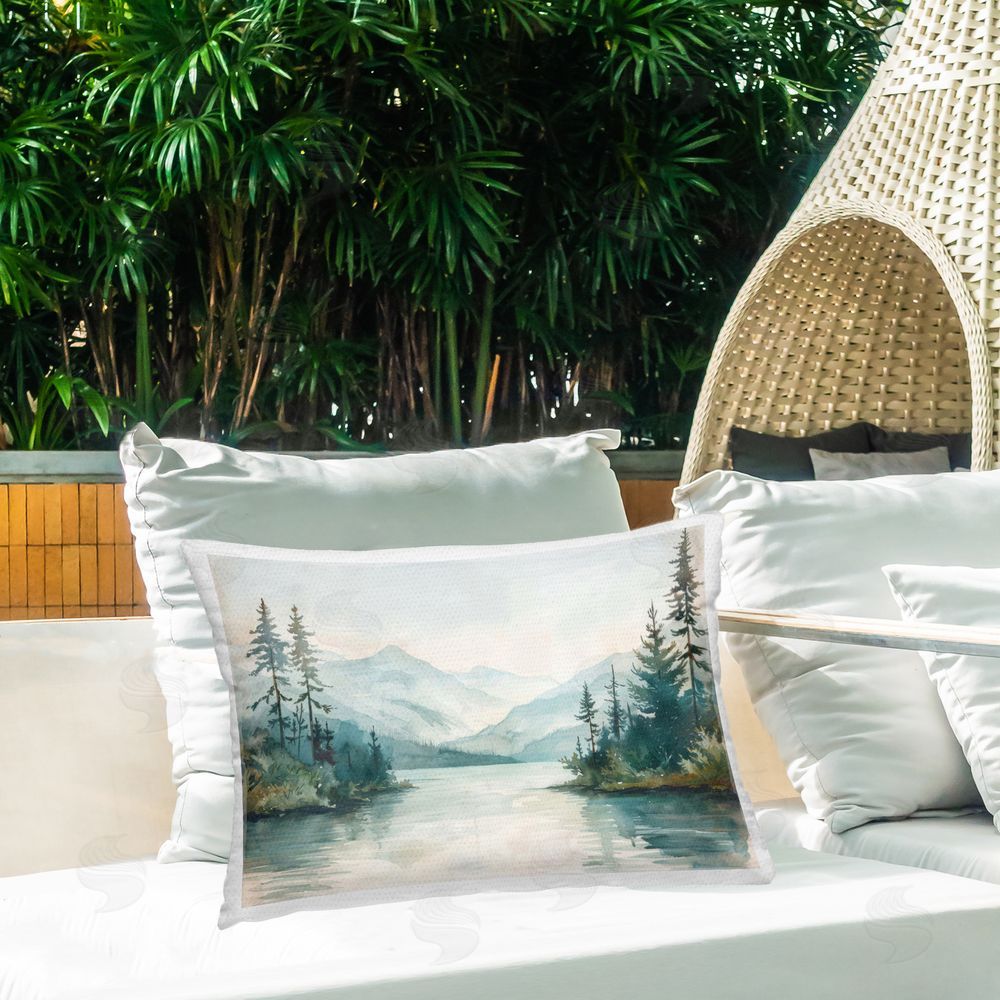 LSR Design Studio Mountain Lake in Springtime Outdoor Quick-Dry Polyester Printed Throw Pillow in Back Yard