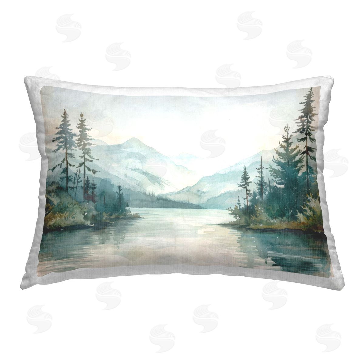 LSR Design Studio Mountain Lake in Springtime Printed Plush Polyester Throw Pillow
