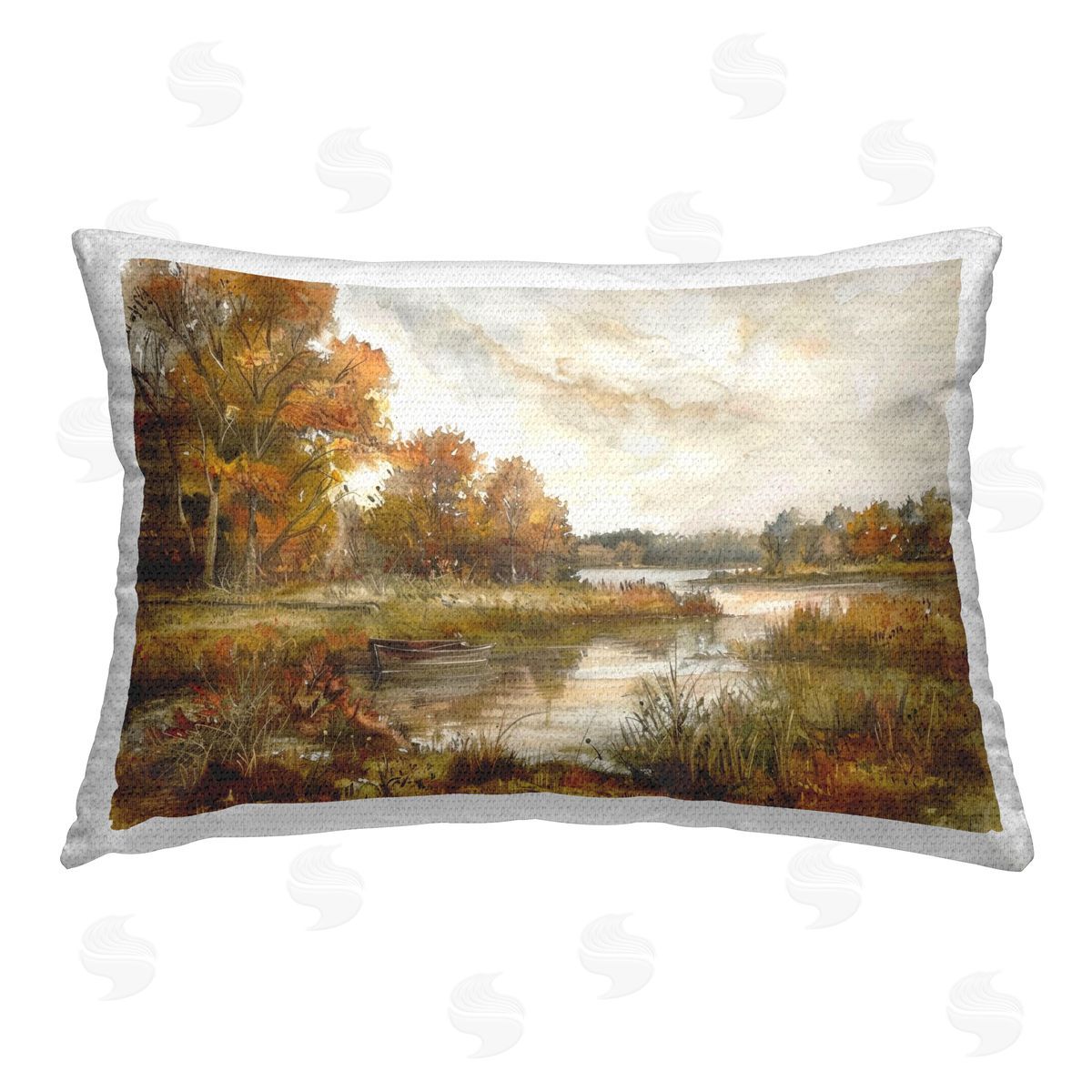 LSR Design Studio Fall Scenic River Boat Outdoor Quick-Dry Polyester Printed Throw Pillow