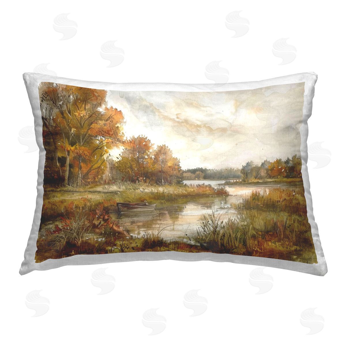 LSR Design Studio Fall Scenic River Boat Printed Plush Polyester Throw Pillow