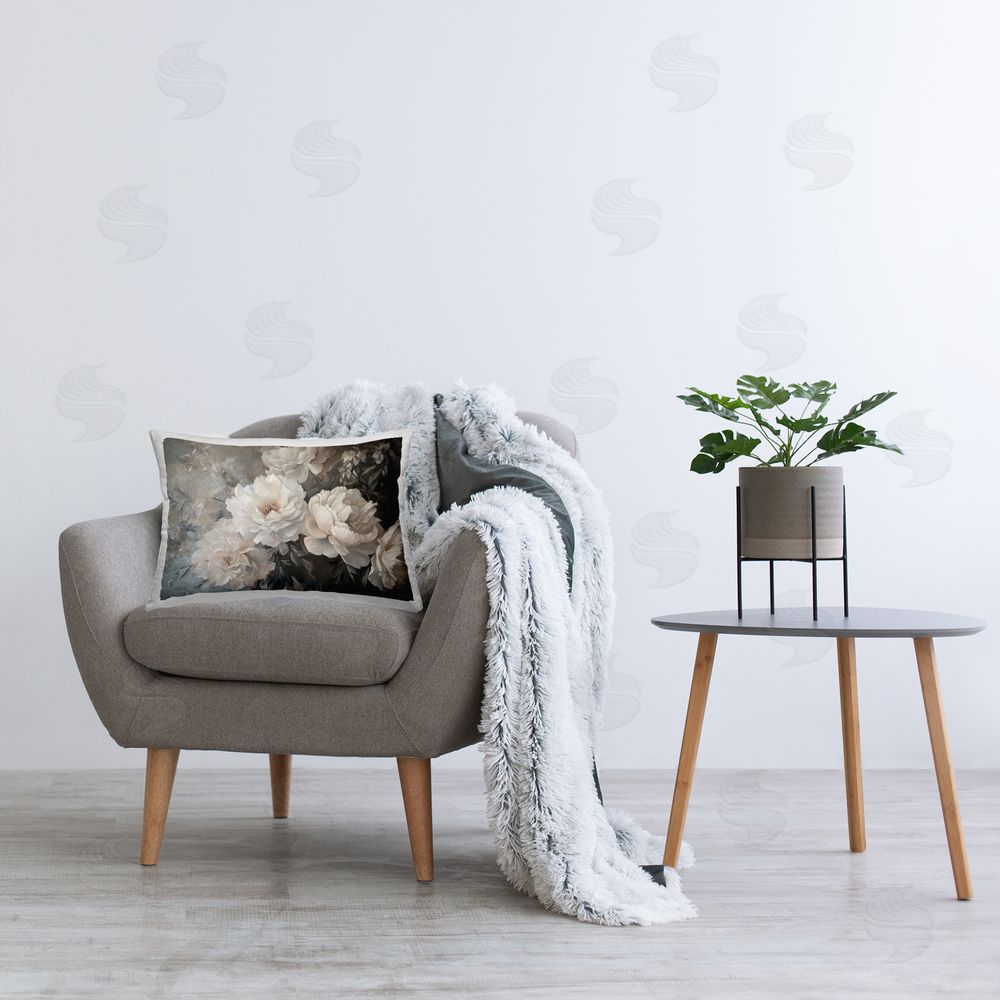 Petal Prints Design White Florals Vintage Printed Plush Polyester Throw Pillow On Chair