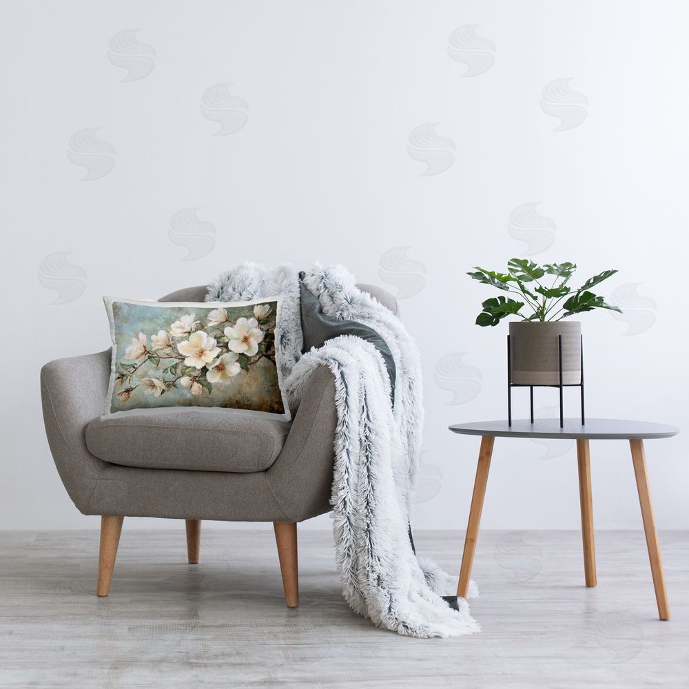 Petal Prints Design In Bloom Flower Branch Printed Plush Polyester Throw Pillow On Chair