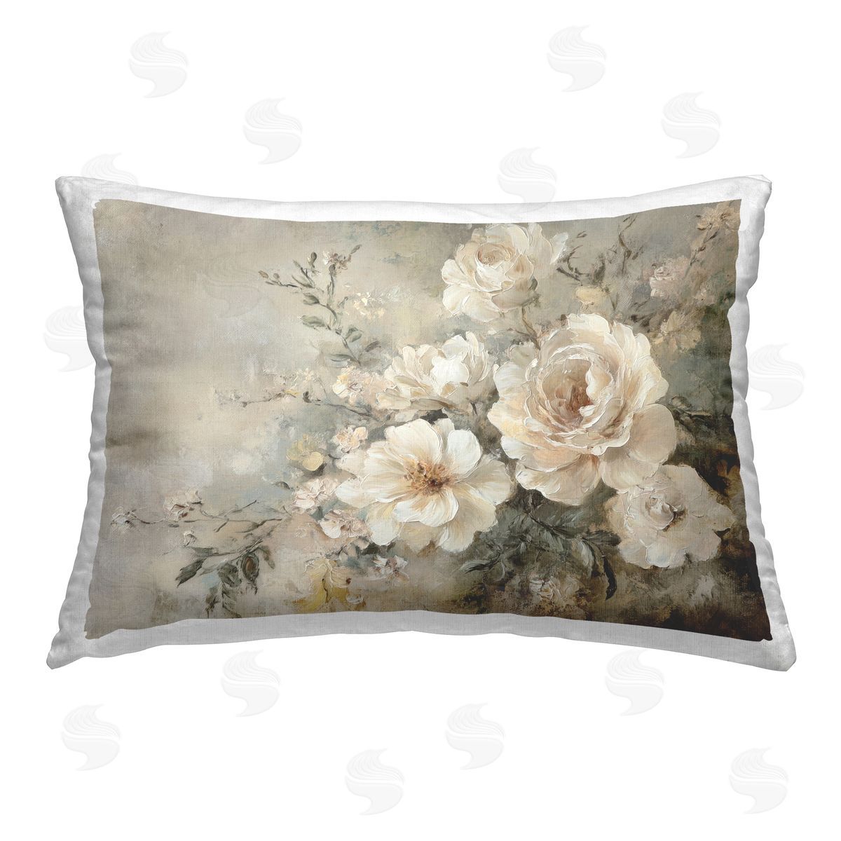 Petal Prints Design Beige Faded Florals Printed Plush Polyester Throw Pillow