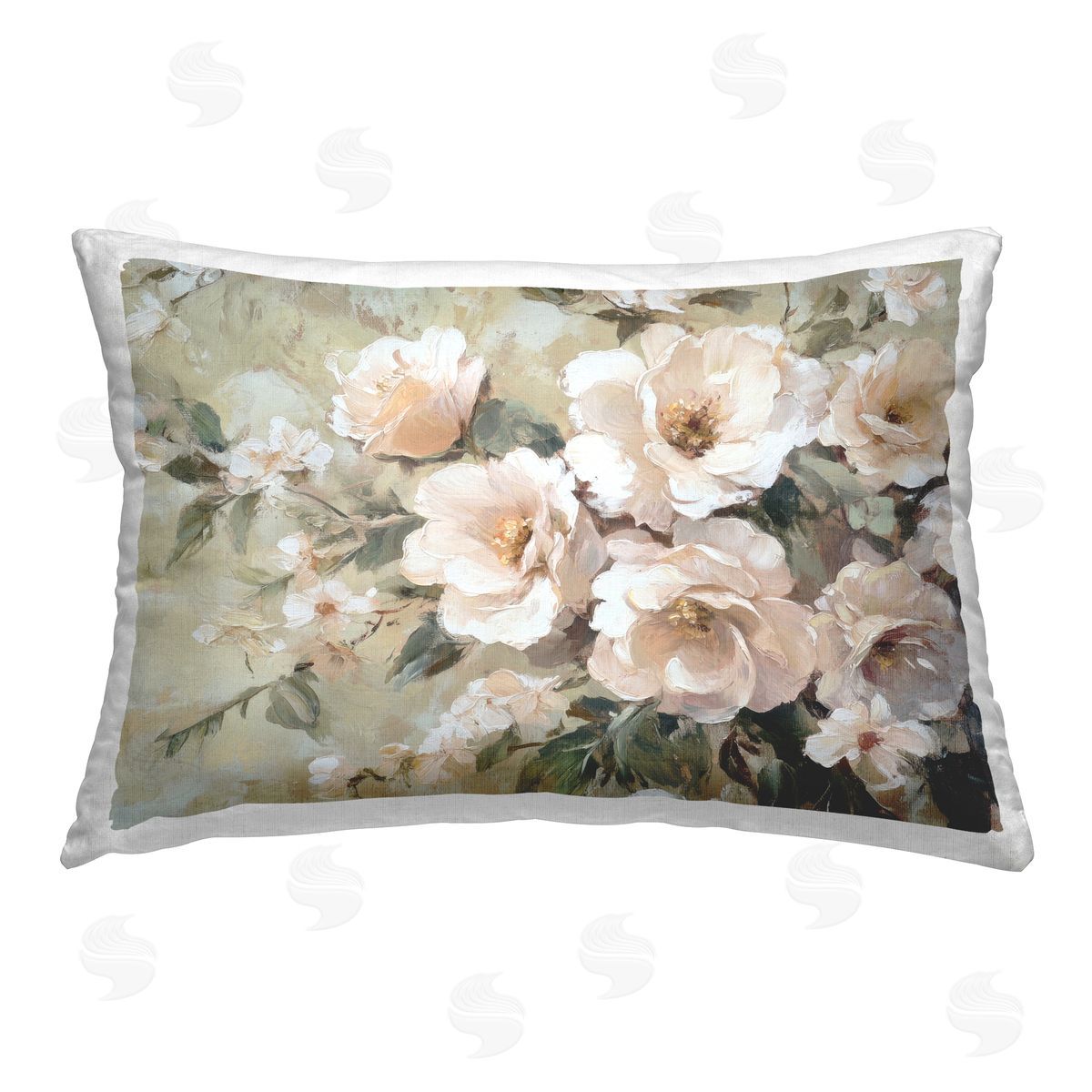 Petal Prints Design Cream Dynamic Florals Printed Plush Polyester Throw Pillow
