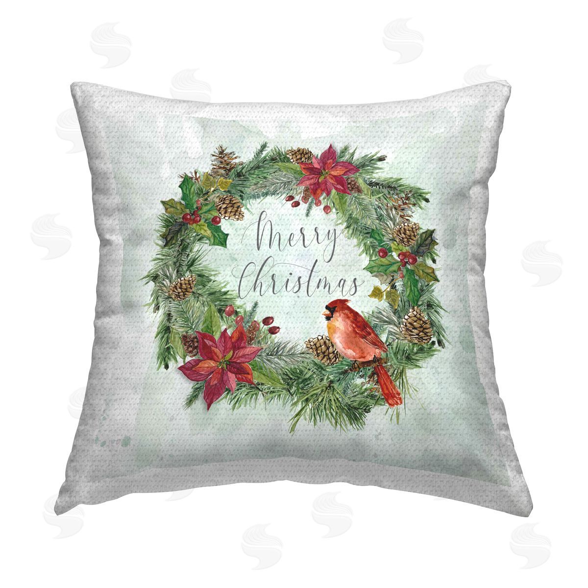Carol Robinson Christmas Cardinal on Wreath Outdoor Quick-Dry Polyester Printed Throw Pillow