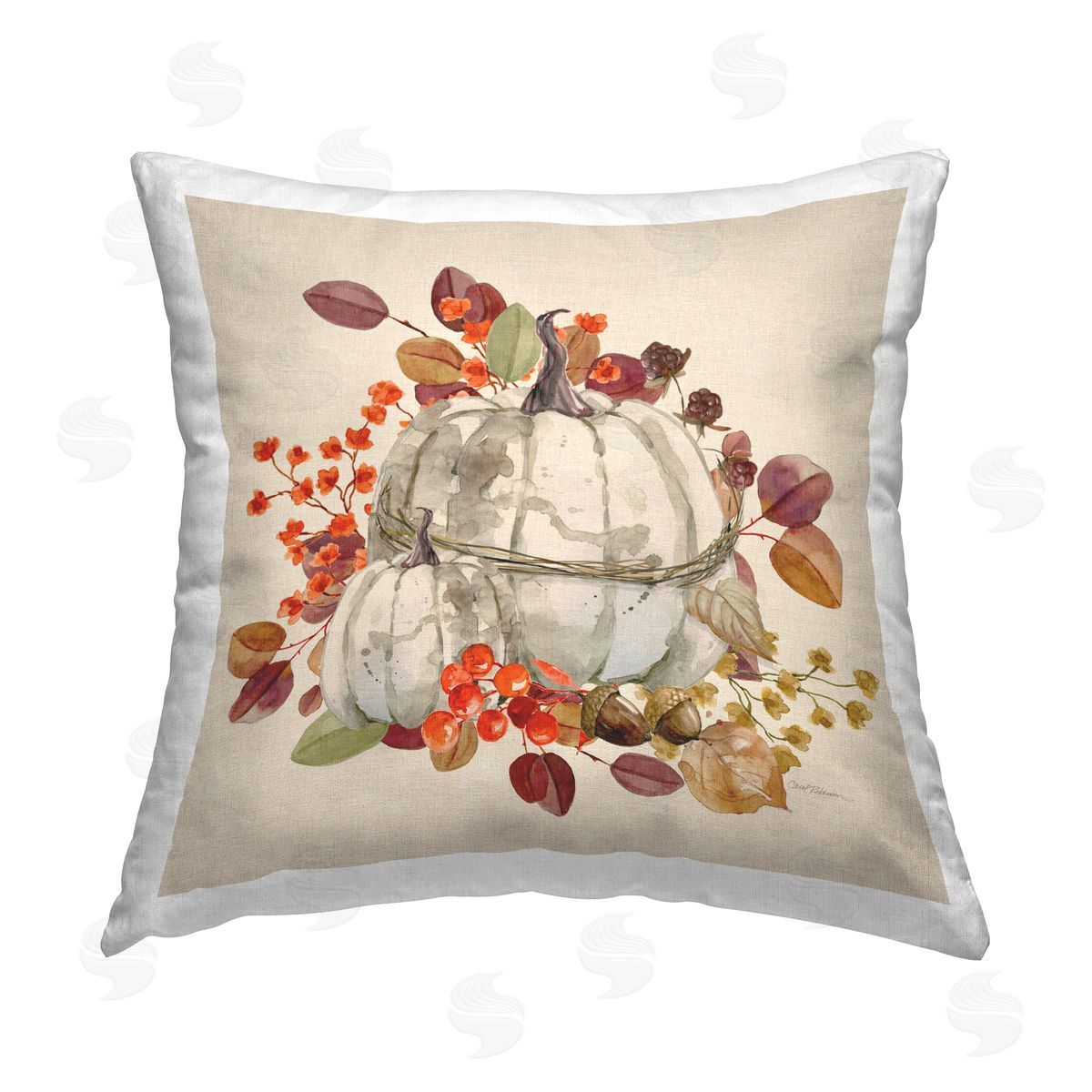 Carol Robinson Harvest Leaves Pumpkins Printed Plush Polyester Throw Pillow