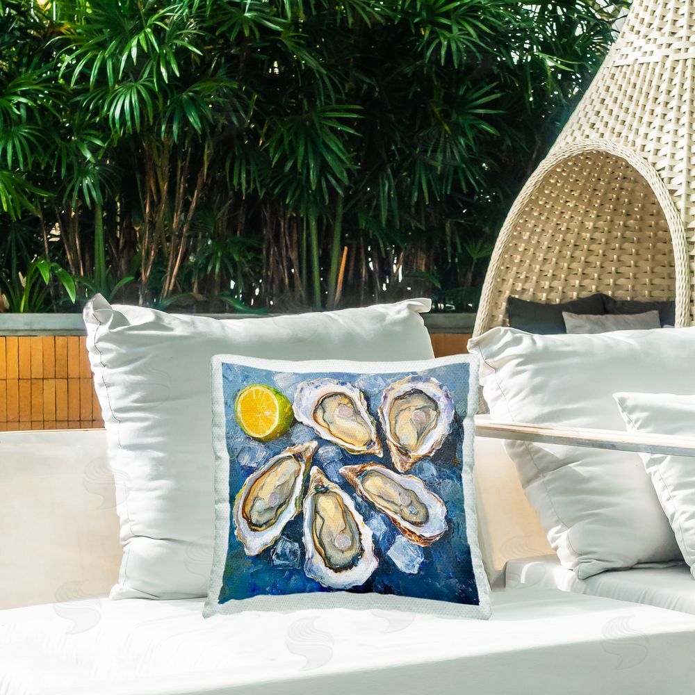 LSR Design Studio Lemon & Oysters Seafood Outdoor Quick-Dry Polyester Printed Throw Pillow in Back Yard