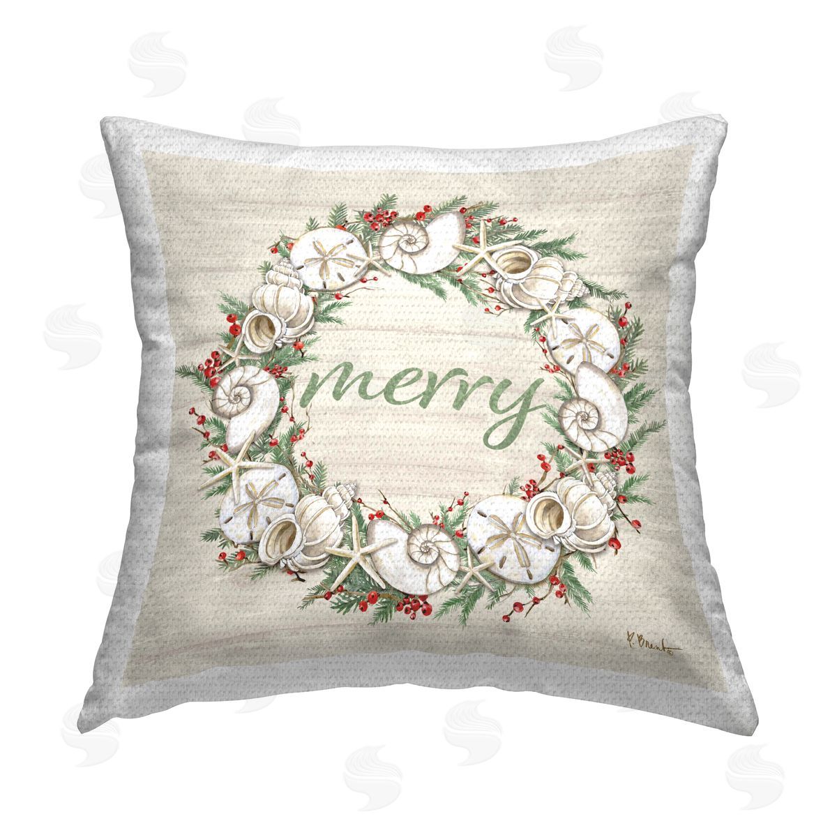 Paul Brent Shells & Festive Holly Outdoor Quick-Dry Polyester Printed Throw Pillow