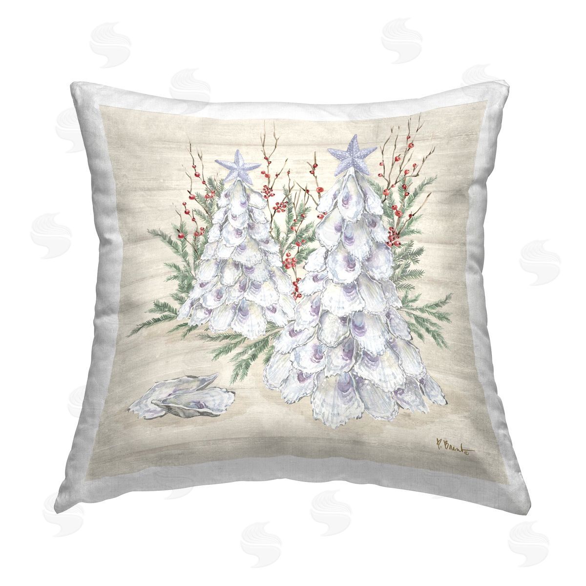Paul Brent Seashells & Holly Trees Printed Plush Polyester Throw Pillow