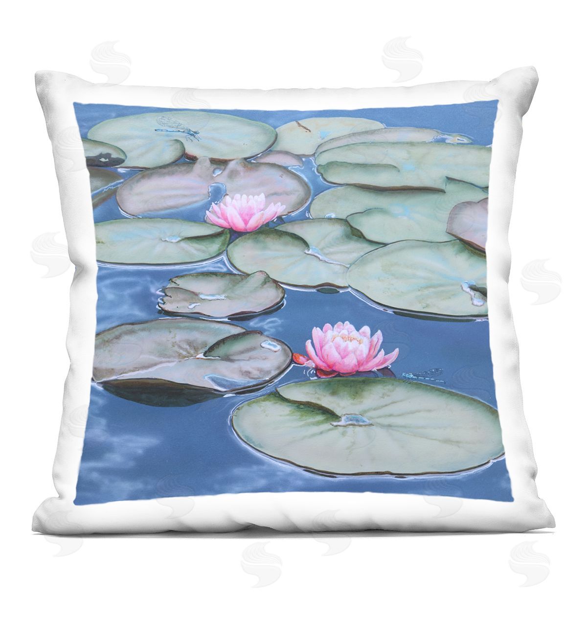 Valerie Rogers Blue Pond Lily Reflection Printed Plush Polyester Throw Pillow