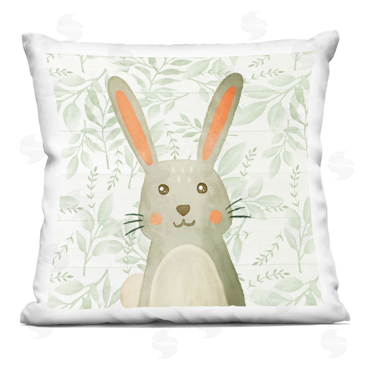 Kim Allen Joyful Bunny on Botanicals Printed Plush Polyester Throw Pillow