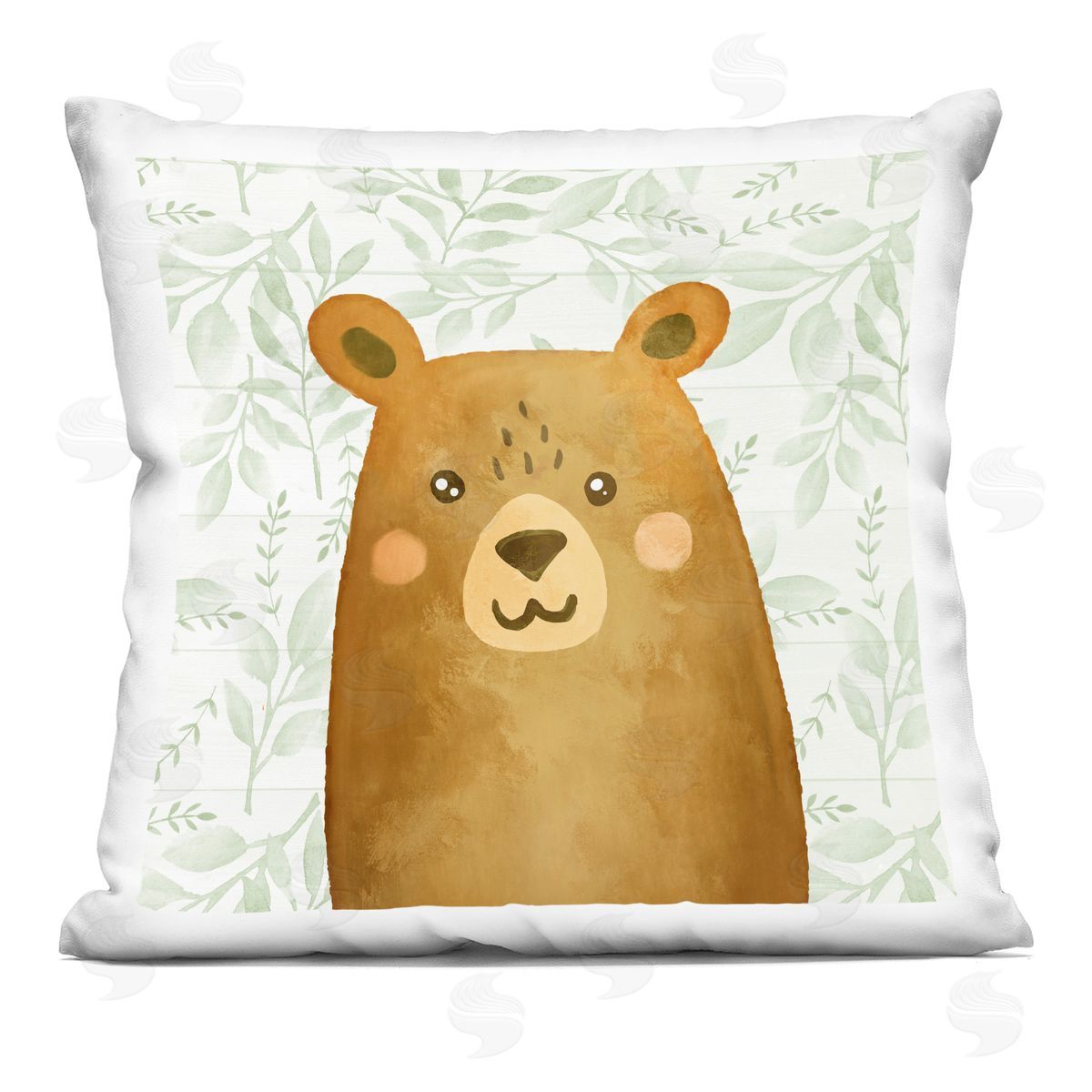 Kim Allen Joyful Bear on Botanicals Printed Plush Polyester Throw Pillow