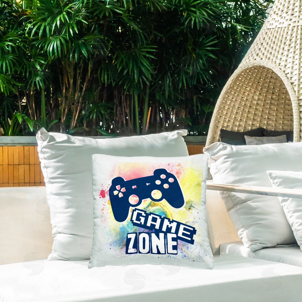Marcus Prime Retro Modern Game Zone Outdoor Quick-Dry Polyester Printed Throw Pillow in Back Yard