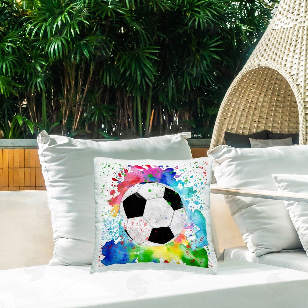 Kim Allen Modern Splash Soccer Ball Outdoor Quick-Dry Polyester Printed Throw Pillow in Back Yard