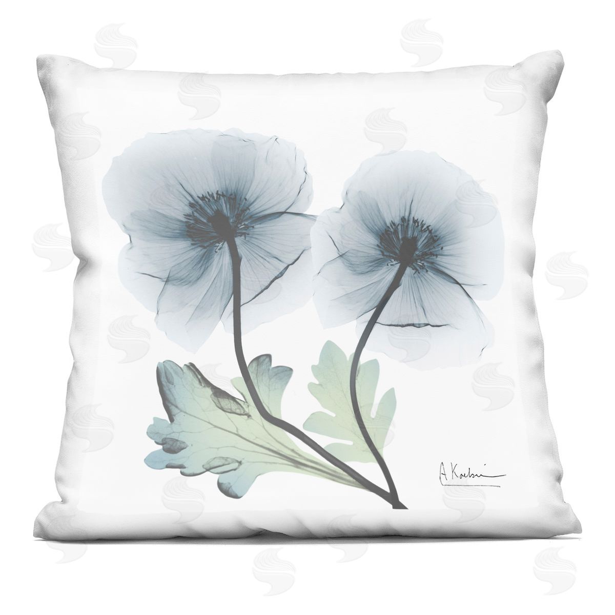 Albert Koetsier Sapphire Flower Duo Printed Plush Polyester Throw Pillow