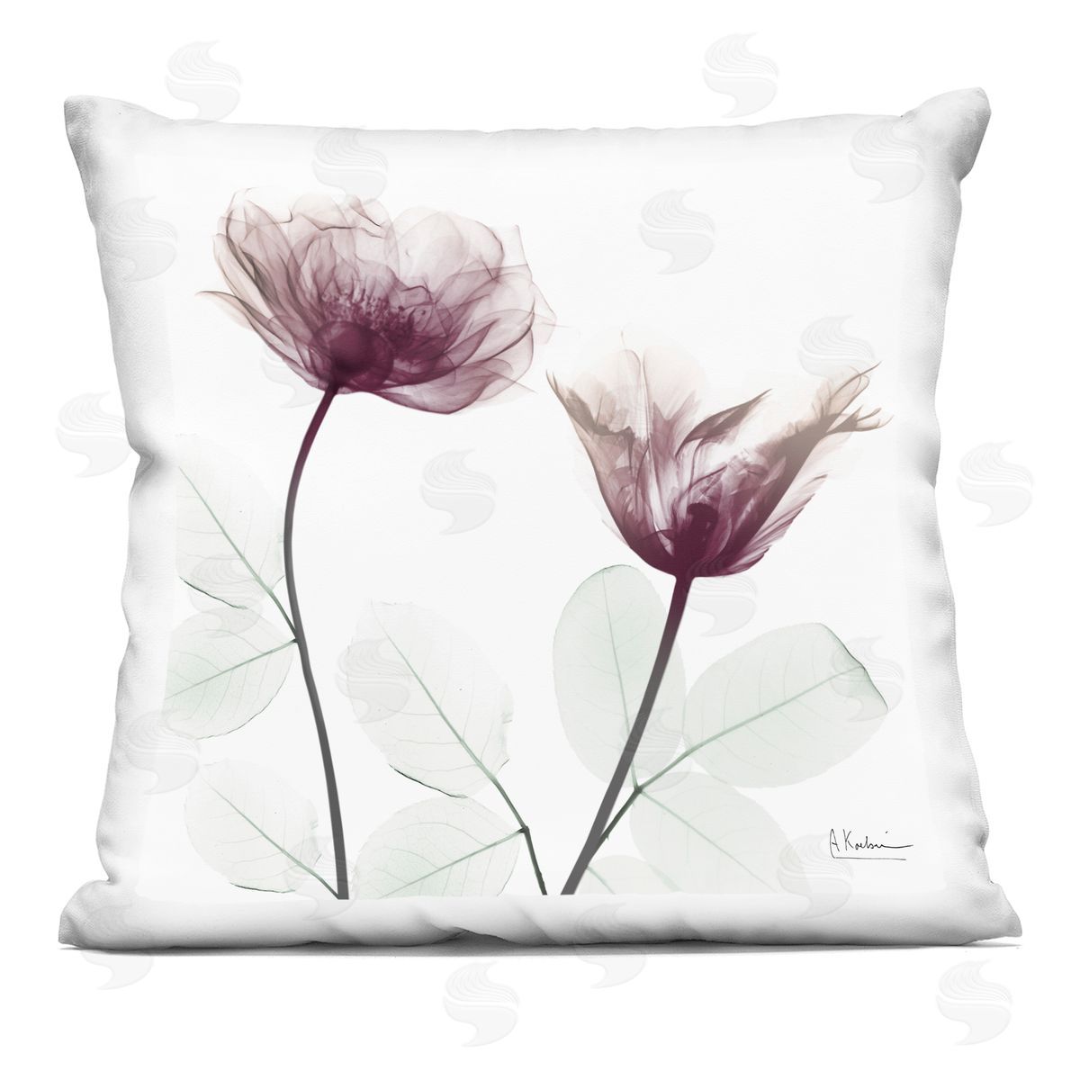 Albert Koetsier Two Mauve Blooms Printed Plush Polyester Throw Pillow