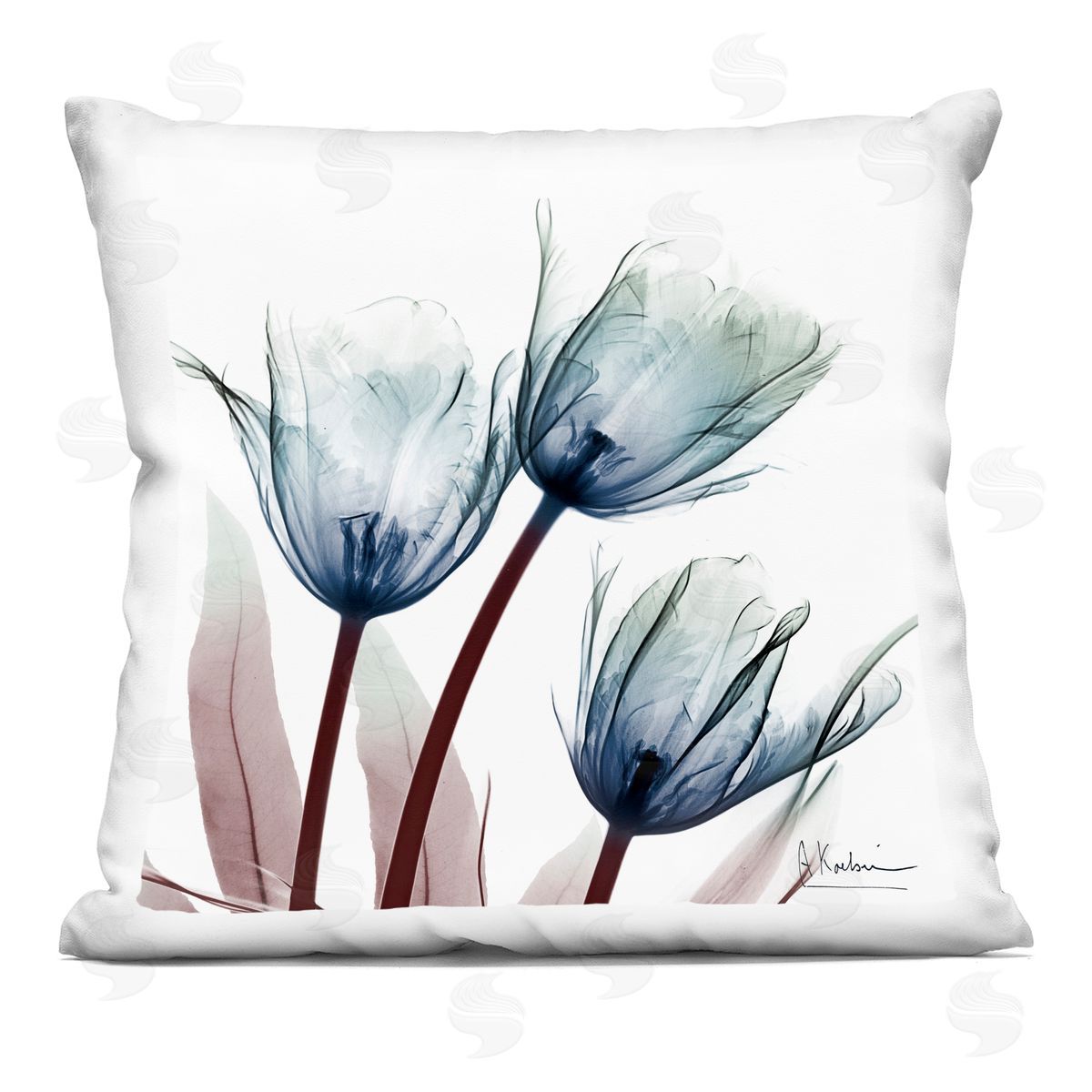 Albert Koetsier Contemporary Blue Tulip Trio Printed Plush Polyester Throw Pillow
