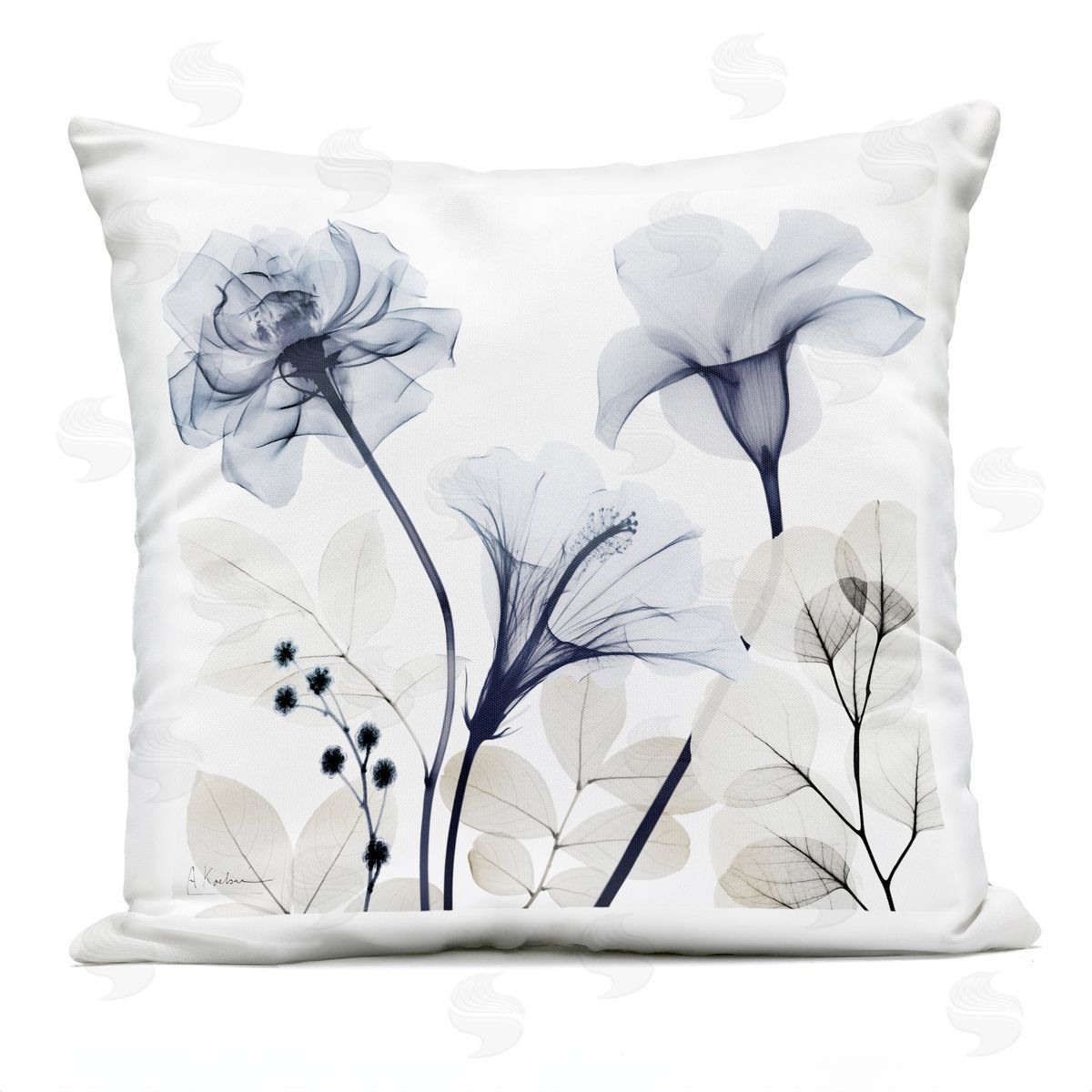 Albert Koetsier Serene Florals on White Outdoor Quick-Dry Polyester Printed Throw Pillow