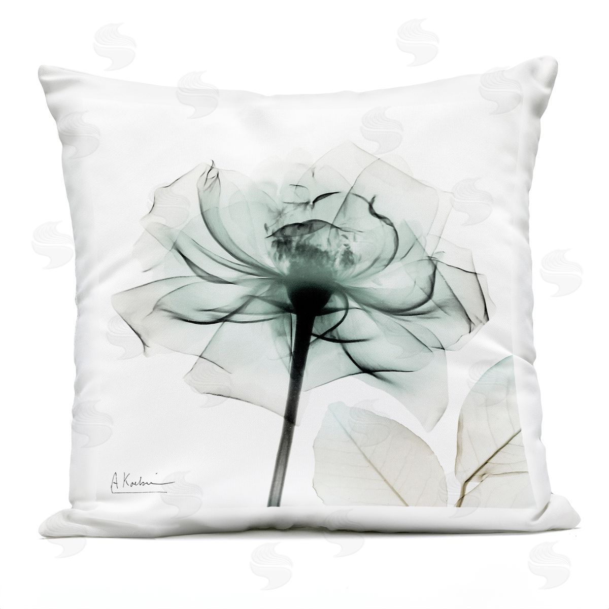 Albert Koetsier Muted Emerald Rose Outdoor Quick-Dry Polyester Printed Throw Pillow
