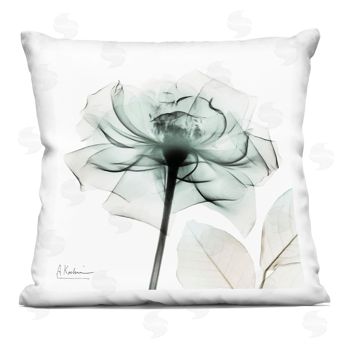 Albert Koetsier Muted Emerald Rose Printed Plush Polyester Throw Pillow