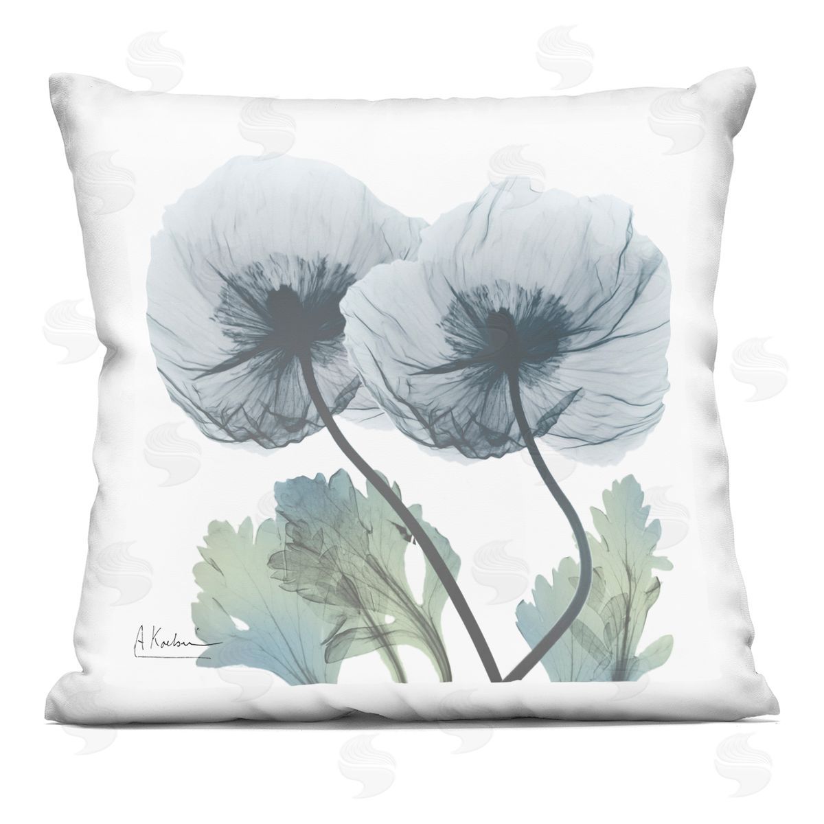 Albert Koetsier Simple Blue Poppy Duo Printed Plush Polyester Throw Pillow