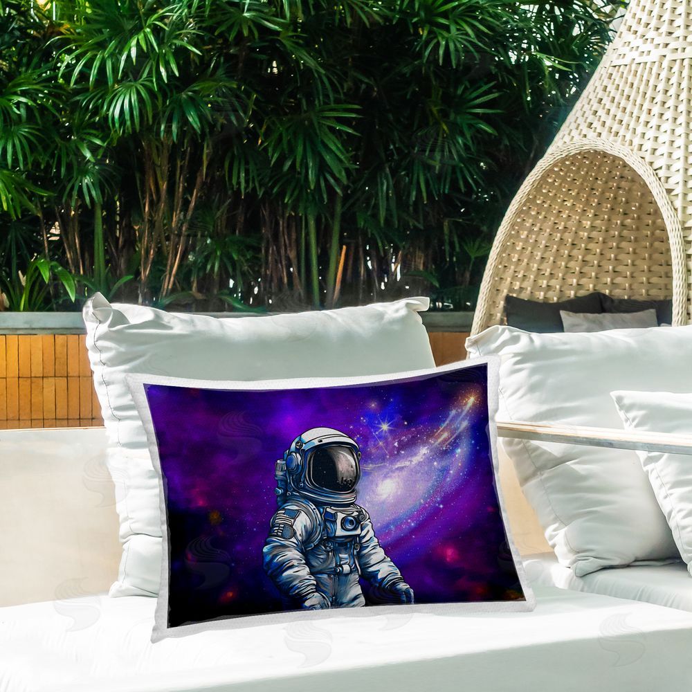 Jesse Keith Astronaut Among Cosmic Space Outdoor Quick-Dry Polyester Printed Throw Pillow in Back Yard