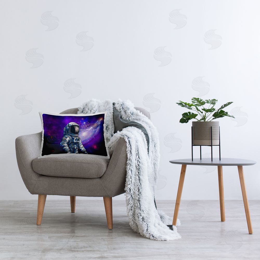 Jesse Keith Astronaut Among Cosmic Space Printed Plush Polyester Throw Pillow On Chair