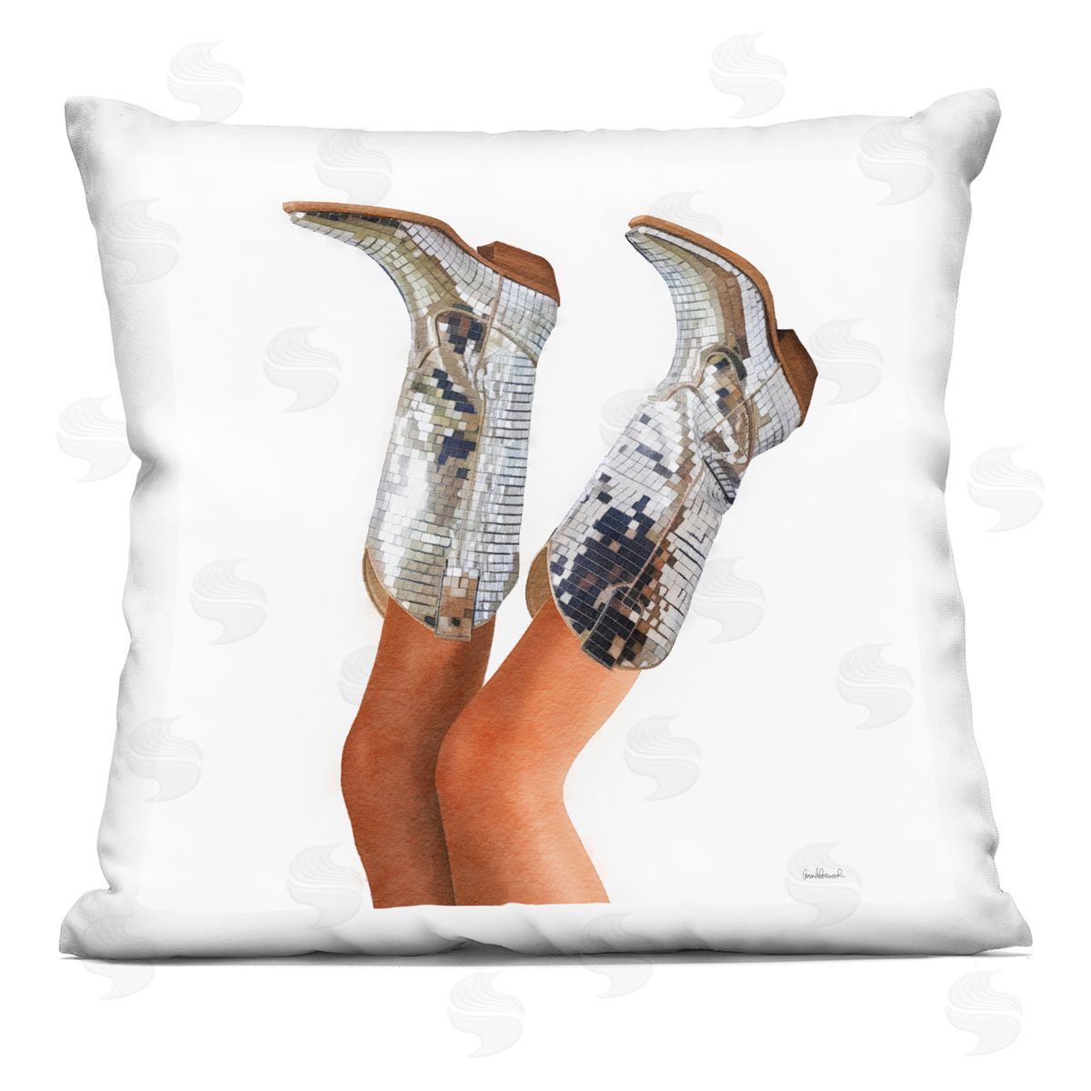 Amanda Greenwood Glitzy Glam Cowgirl Boots Printed Plush Polyester Throw Pillow