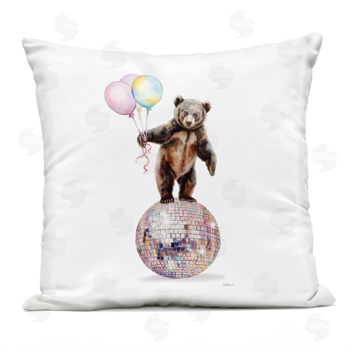 Amanda Greenwood Bear & Balloons Disco Outdoor Quick-Dry Polyester Printed Throw Pillow