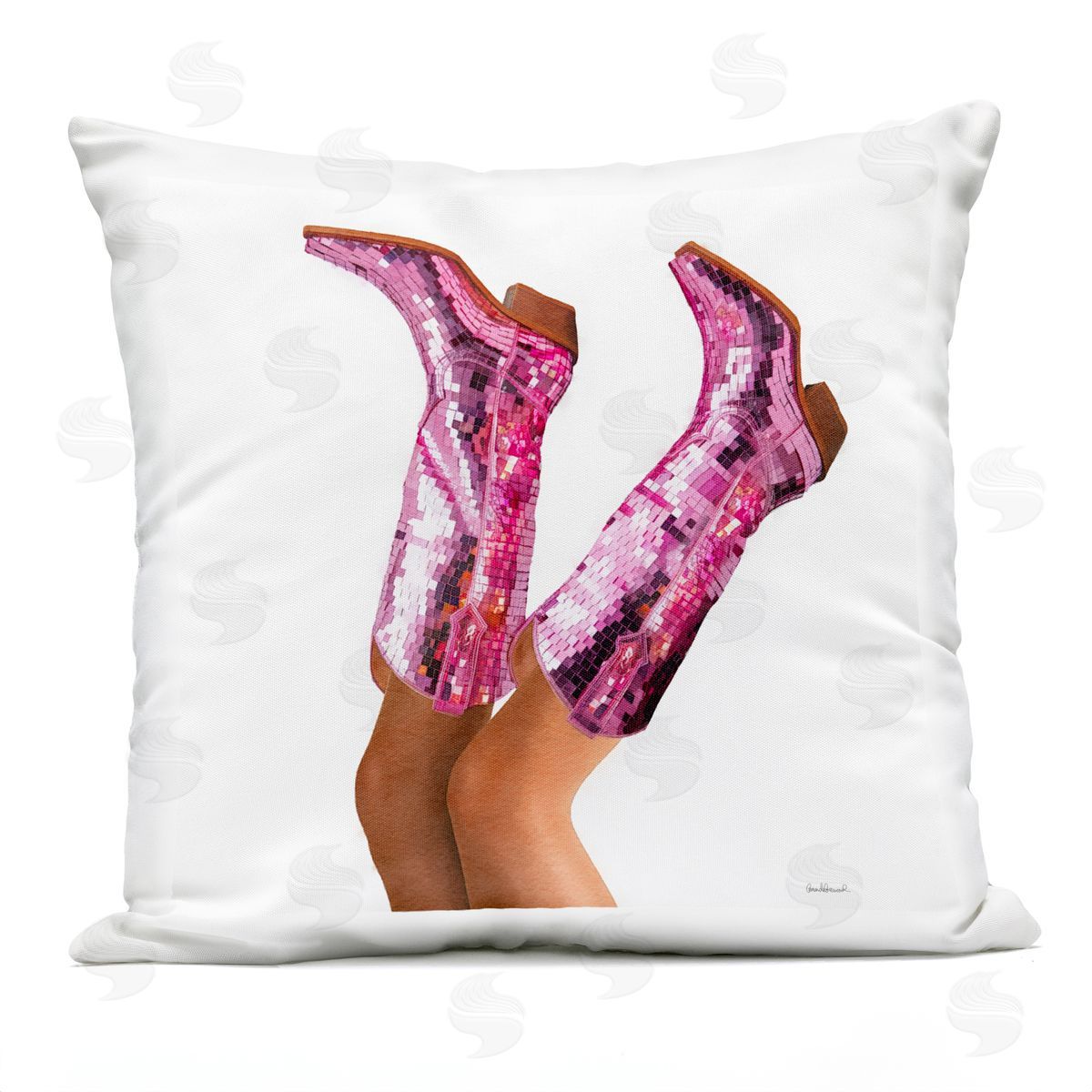 Amanda Greenwood Pink Glam Cowgirl Boots Outdoor Quick-Dry Polyester Printed Throw Pillow